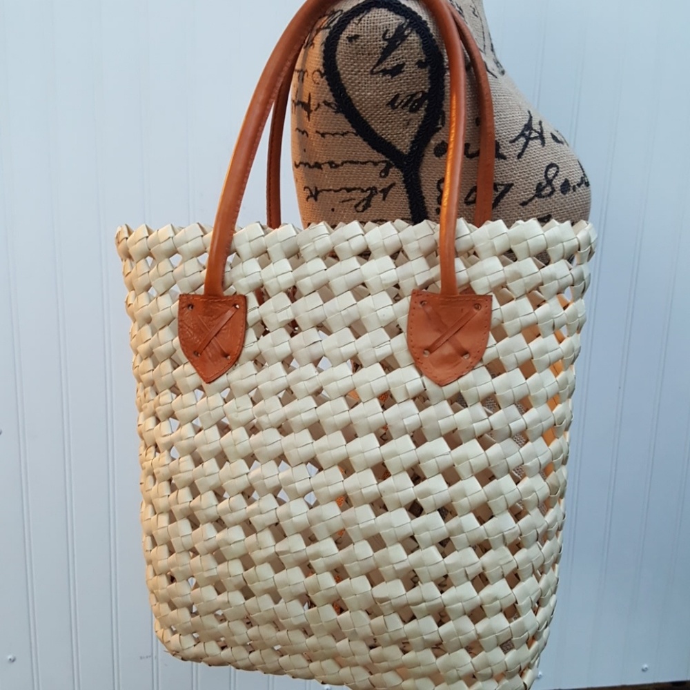 Cane tote with leather straps